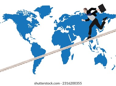 A vector of male figure running on a rope near world map