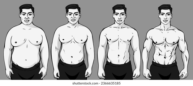 Vector male fitness body shape change process