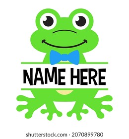 Vector Male Frog Name Frame on White Background