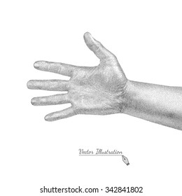 Vector male hand in style it is black and white engraving over white