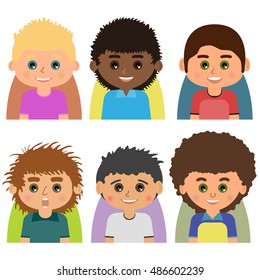 Vector Male man character faces avatars. Set of people icons  with faces. Cartoon style faces avatars of man. Isolated vector characters.
