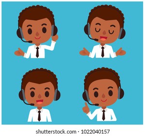 Vector male operator, customer service support character in different actions.