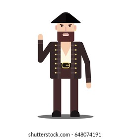 Vector male pirate in flat style isolated on the white background