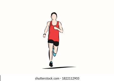 Vector male runner marathon, white background.