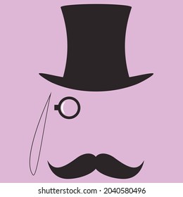 Vector male symbol, Man silhuette, gentelman illustration, man in hat with mustashe and monocle, barber shop logo