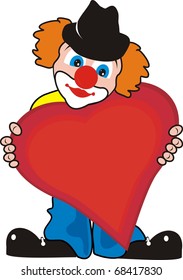 Vector mall lovely enamoured clown with big purple heart - illustration, cartoon, toy, gnome
