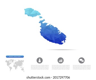 Vector Malta map blue polygon triangle mosaic for presentation. Creative concept for infographic.
