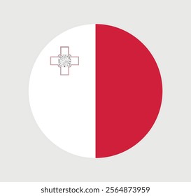 vector Malta National Flag icon. Round flag of Malta on Gray Background.