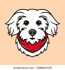 vector of a maltese dog wearing a red bandana.