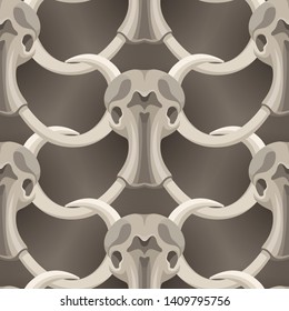 Vector mammonth skull icon ancient mammal illustration seamless pattern
