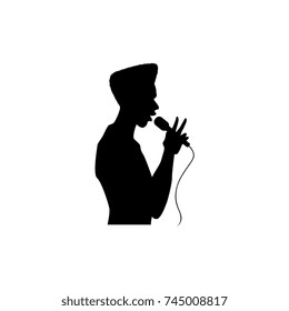 vector man afro american portrait silhouette singing with microphone. Isolated illustration on white background. Karaoke club design logo elements