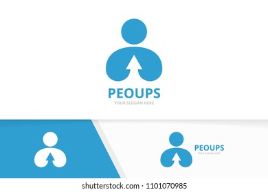 Vector man and arrow up logo combination. People and growth symbol or icon. Unique human and upload logotype design template.