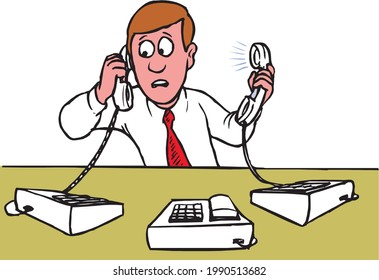 vector of a man attending two phone at same time