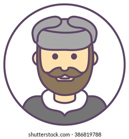 Vector man avatar. Man in hat ushanka icon. Man with beard and mustache avatar.