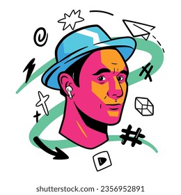 ilustración de dibujos animados de avatares de vectores en auriculares aislados