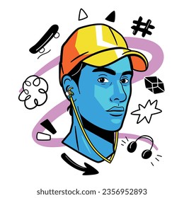 vector man avatar headphone cartoon illustration isolated