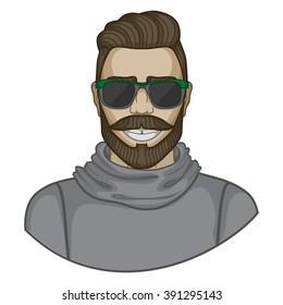 Vector man with beard and fancy hairstyle wearing sunglasses