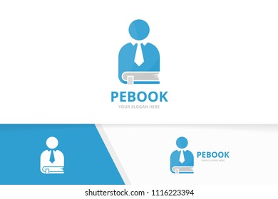 Vector man and book logo combination. People and library symbol or icon. Unique human and bookstore logotype design template.