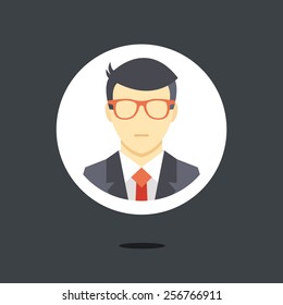 Vector man in business suit icon. Isolated on dark black background.