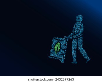 vector of a man carrying bio fuel in a futuristic low poly style, concept for alternative energy 