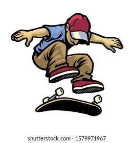 vector of man character playing skateboard doing kickflip