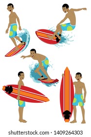 vector of man character surfing set