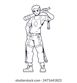 Vector Hombre Personaje Arma Dibujos Animados Cyberpunk Ilustración Aislado