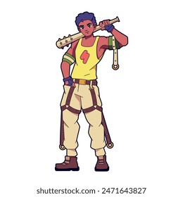 Vector Hombre Personaje Arma Dibujos Animados Cyberpunk Ilustración Aislado