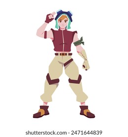 Vector Hombre Personaje Arma Dibujos Animados Cyberpunk Ilustración Aislado