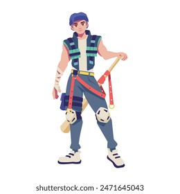 Vector Hombre Personaje Arma Dibujos Animados Cyberpunk Ilustración Aislado