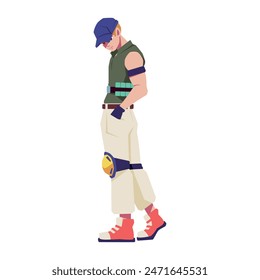 Vector Hombre Personaje Arma Dibujos Animados Cyberpunk Ilustración Aislado