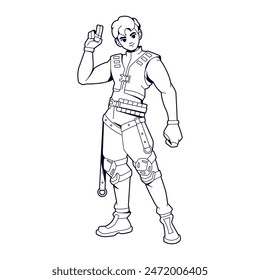 Vector Hombre Personaje Arma Dibujos Animados Cyberpunk Ilustración Aislado
