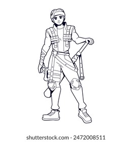 Vector Hombre Personaje Arma Dibujos Animados Cyberpunk Ilustración Aislado