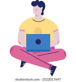 Vector man chatting social network on laptop icon