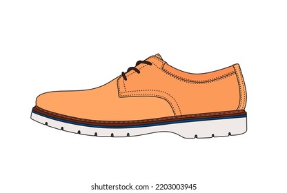 Vector man classic shoes isolated on white background. Business style handmade men footwear illustration. Luxury leather shoe profile. Male brown elegance boot silhouette. Classic brown footwear