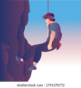 vector of man climbing cliff