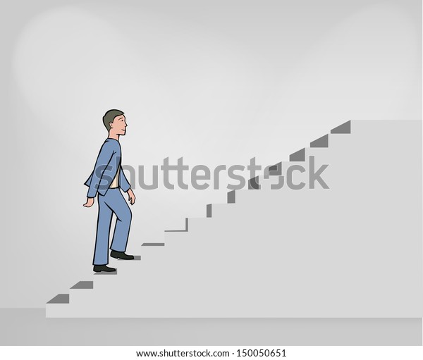 Vector Man Climbing Simple Gray Stairs Stock Vector (Royalty Free ...