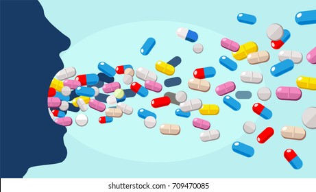 Vector of a man consuming too many pills 