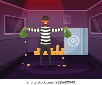 Vector criminal robando dinero en el banco