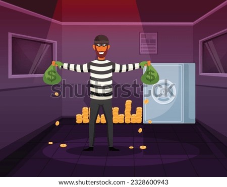 Vector man criminal stealing money in bank