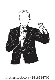 Vector of a Man Debating. Public Speaking. Man addressing People.