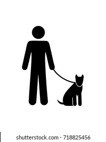 Vector man and dog with leash stick icon illustration simple.