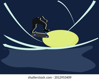 vector man doing tricks jumping in skatepark in style