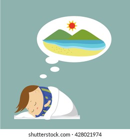 Vector of man dreaming for the vacation