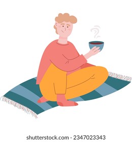 Vector man drinking coffee or tea icon