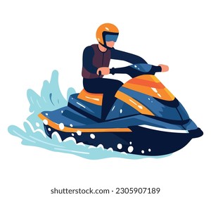 vector of man driving a jet ski over white
