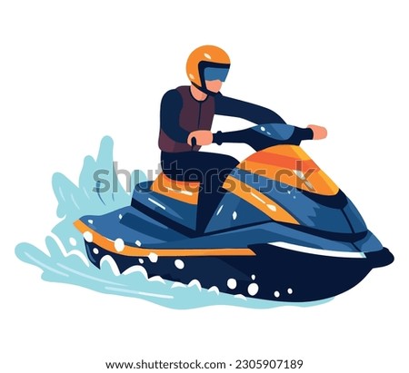 vector of man driving a jet ski over white