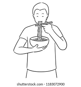 vector of man eat noodle