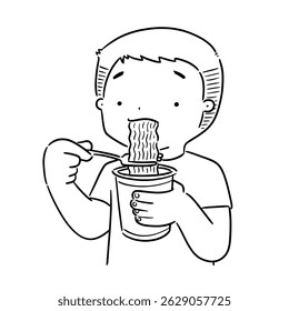 vector of man eat noodle