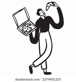 vector of man eating pizza